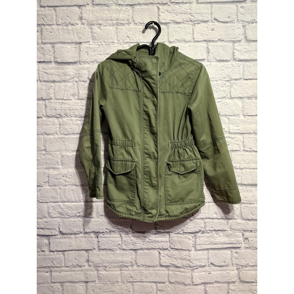 Gap Kids Girls Olive Green Utility Hooded Jacket XXL 14-16 Cotton Quilted Detail